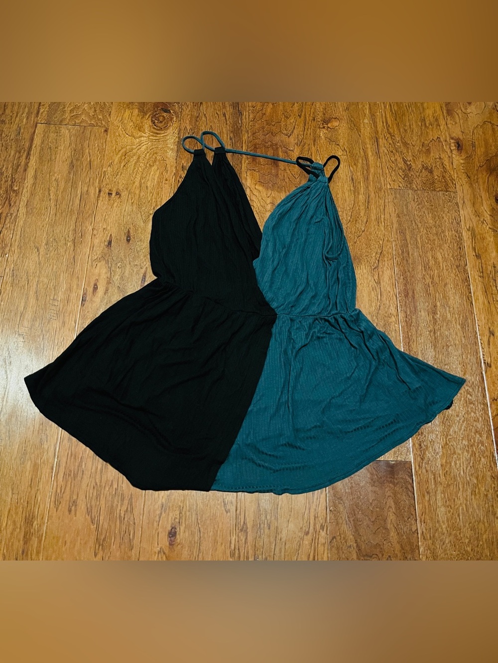 Free People Black and Teal Colorblock Romper Size M